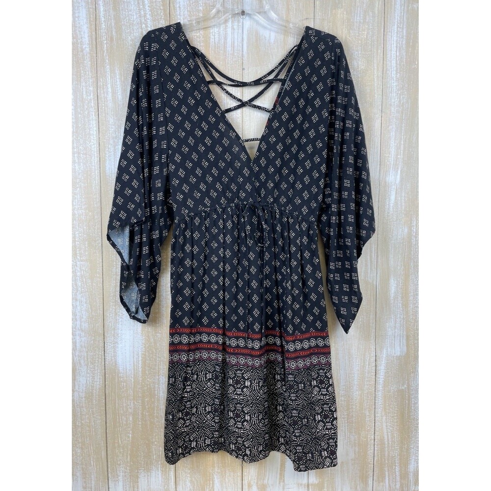 Abercrombie & Fitch Women’s M Boho Baby Doll Strappy Black Red Peasant Dress